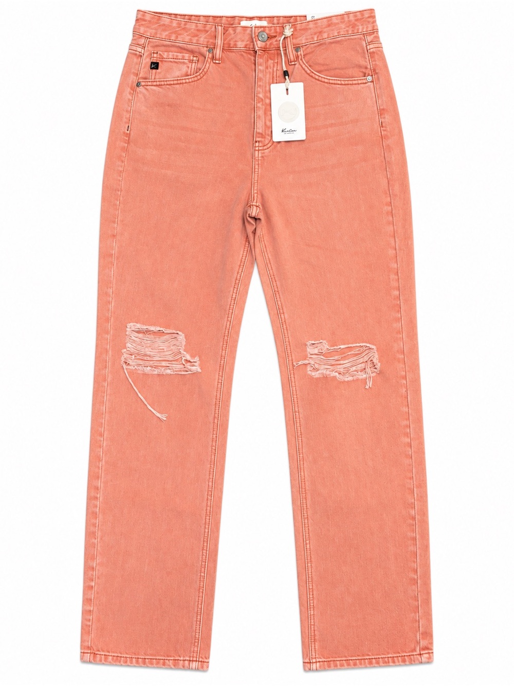 KanCan Mari Ultra High Rise 90s Straight Jeans 7/27 Coral Distressed NWT